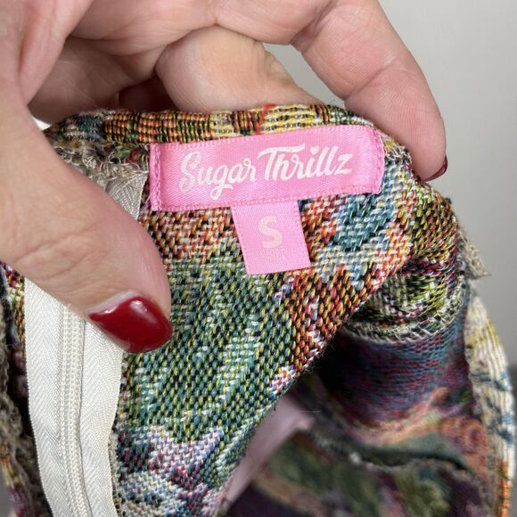 Sugar Thrillz Floral Tapestry Crop Top Womens Small Bustier Boho Floral Festival - Picture 5 of 8